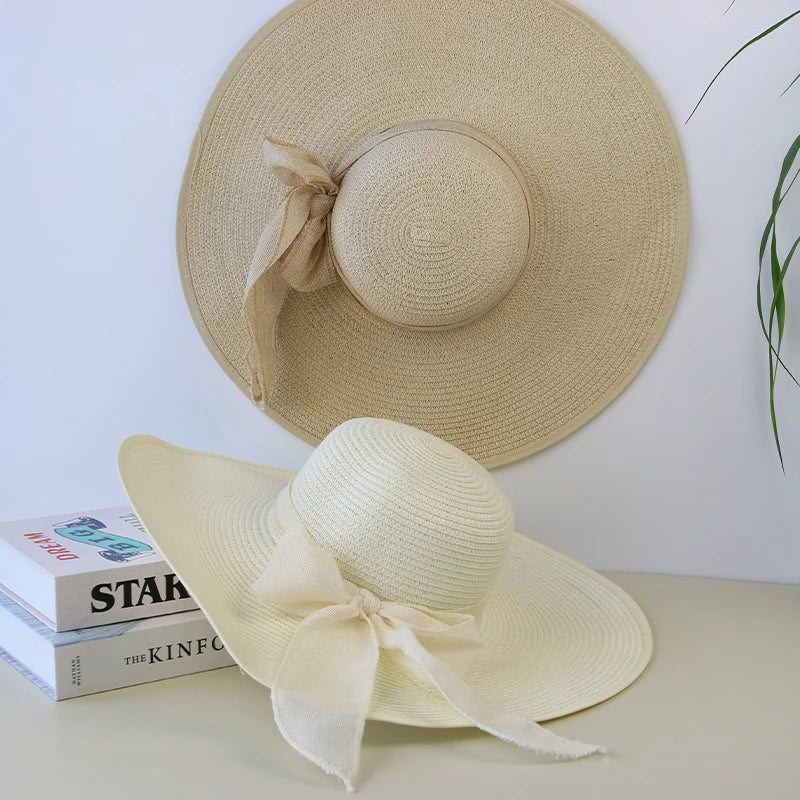 Chapeau de Paille Femme Ete Bord Large Panama Noeud Papillon | MDN Store