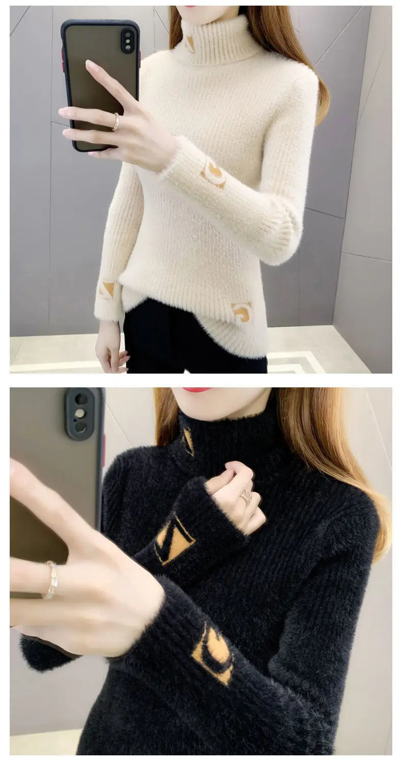 Pull Col Montant Femme Jacquard Lettres Tricot Epais 3 Coloris | MDN Store