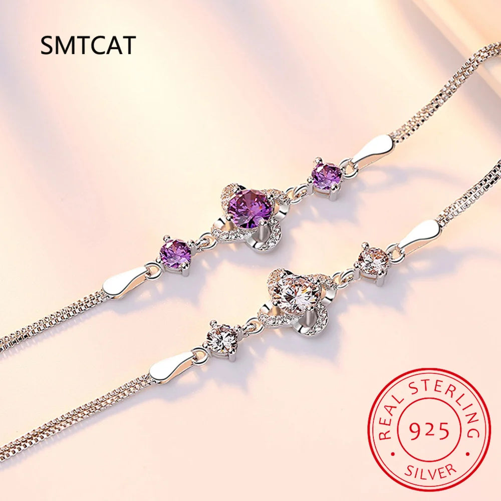 Bracelet Argent 925 Trèfle Moissanite Femme | MDN