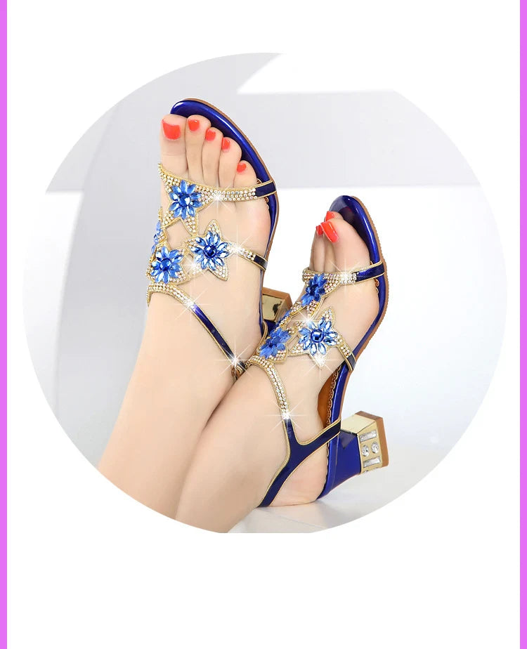 Sandales Cuir Cristaux Talons Carrés BEYARNE | MDN Store