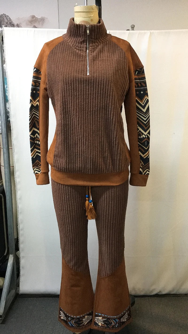 Ensemble Sweatshirt Col Montant & Pantalon Femme - Style Ethnique | MDN Store