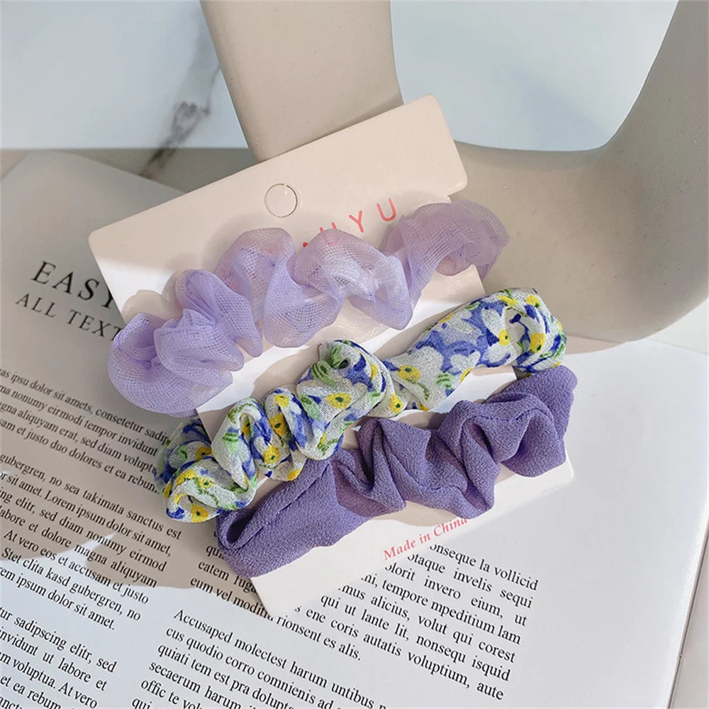 Lot de 3 Chouchous Satin à Motifs Fleurs - Élastiques Cheveux | MDN Store