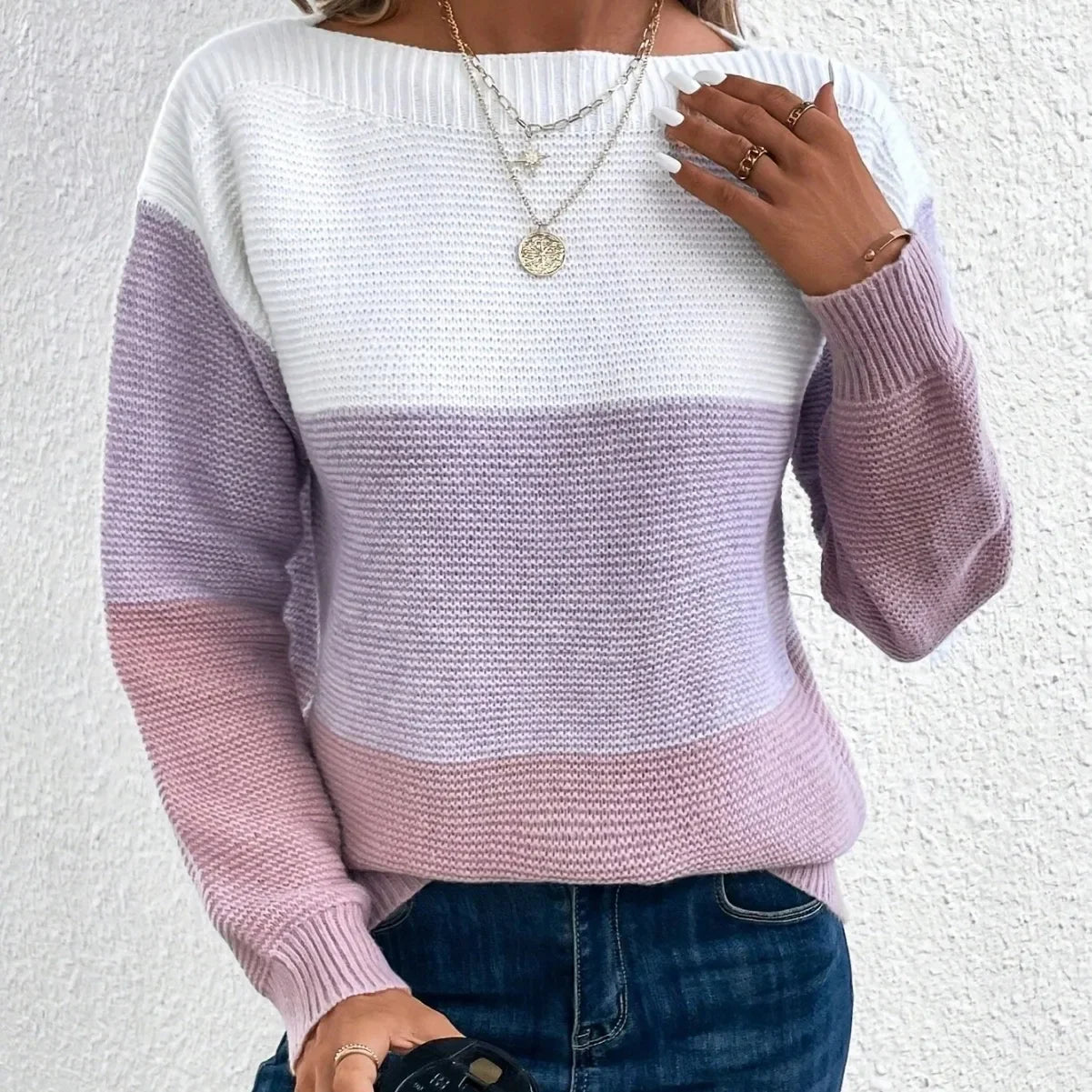 Pull Femme Ample Col Rond Tricote Epais 8 Coloris Automne Hiver | MDN Store