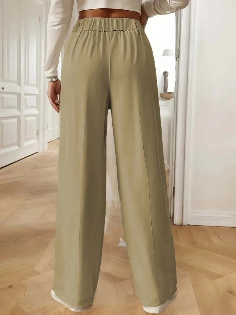 Pantalon Large Femme Fluide Minimaliste Kaki | MDN Store