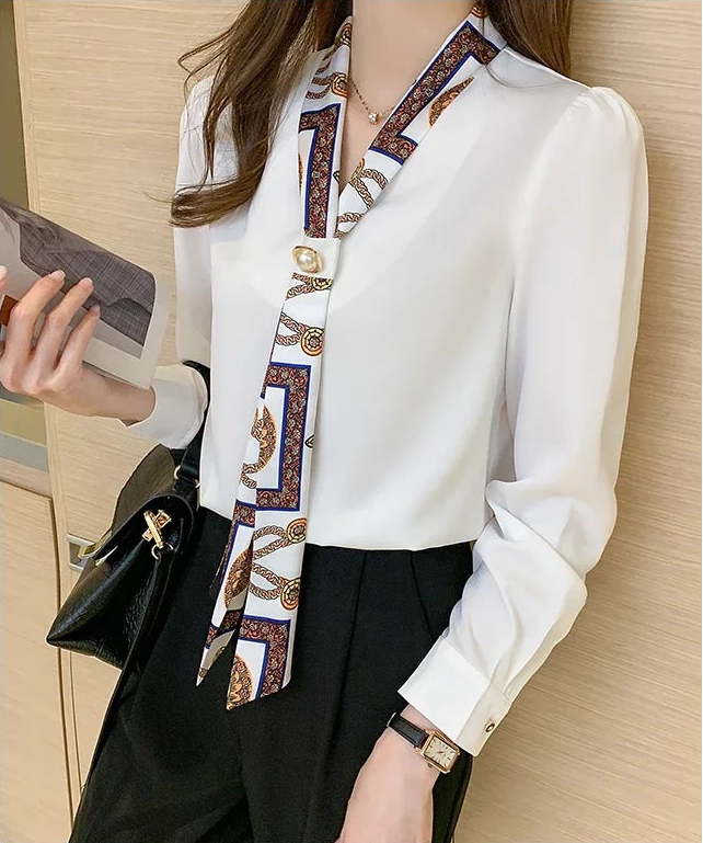 Chemise Mousseline Noeud Femme Col V | MDN Store