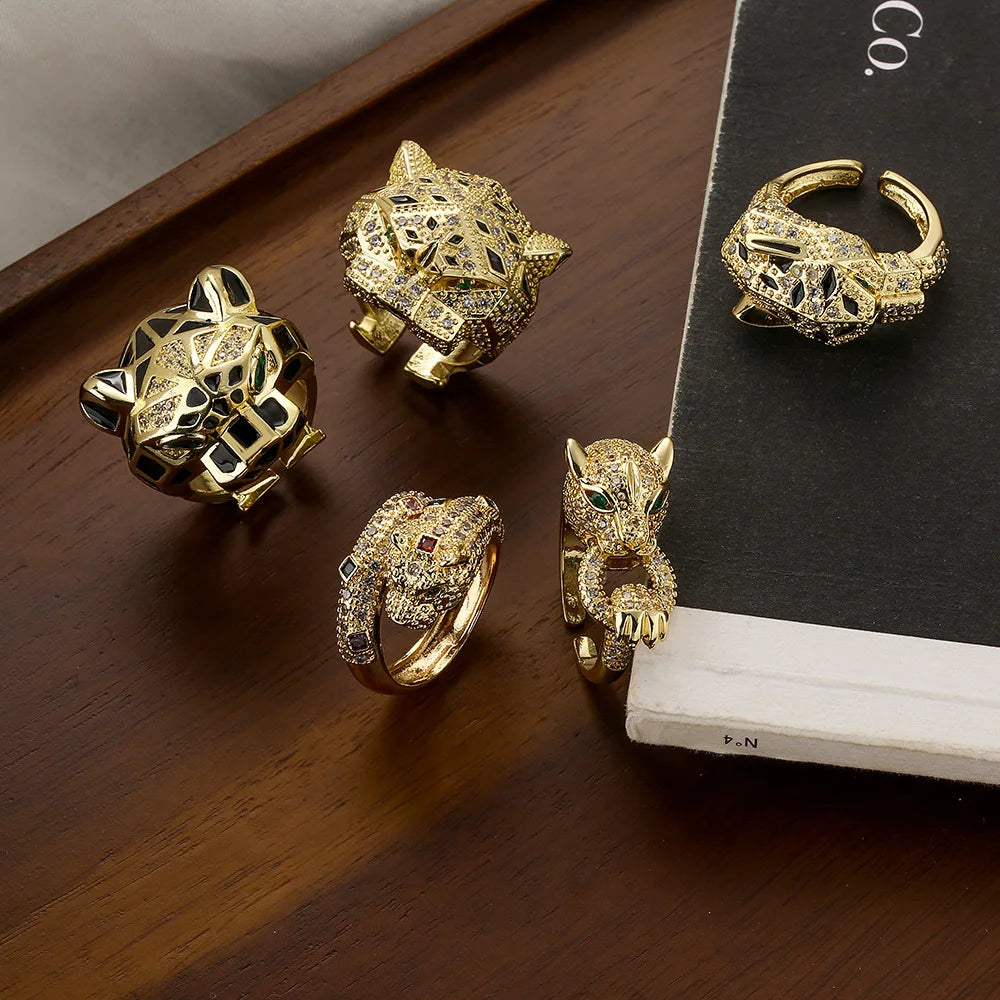 Bague Léopard Animal Punk Or Zircon Femme | MDN