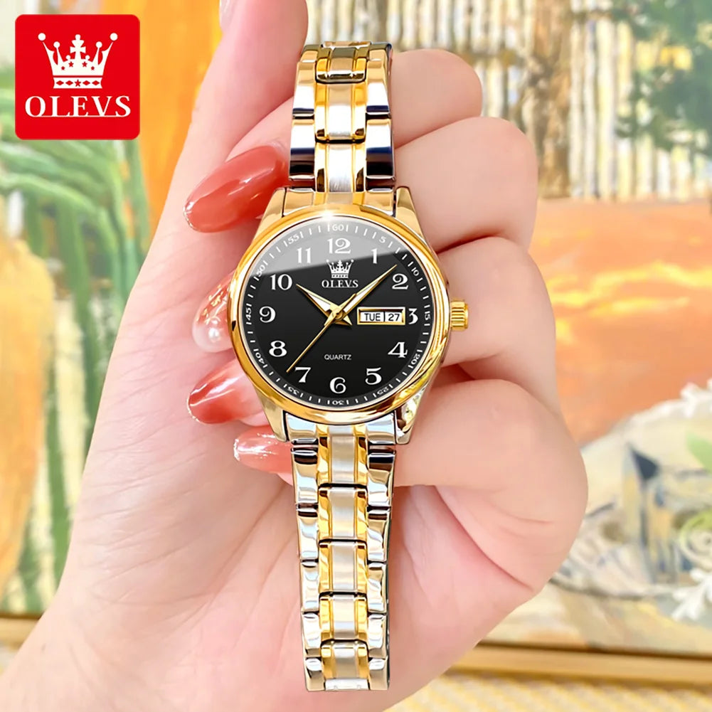 Montre Quartz Femme Elegante Acier Inoxydable Lumineuse Date Semaine | MDN Store 25