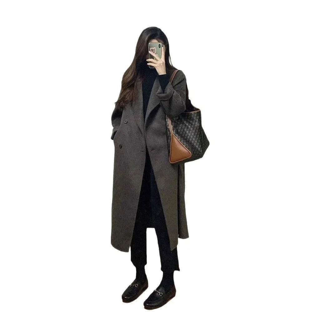 Manteau Femme Épais Mélange Laine Mi-Long - Hiver Chaud Au-Dessus Genou Style Coréen | MDN