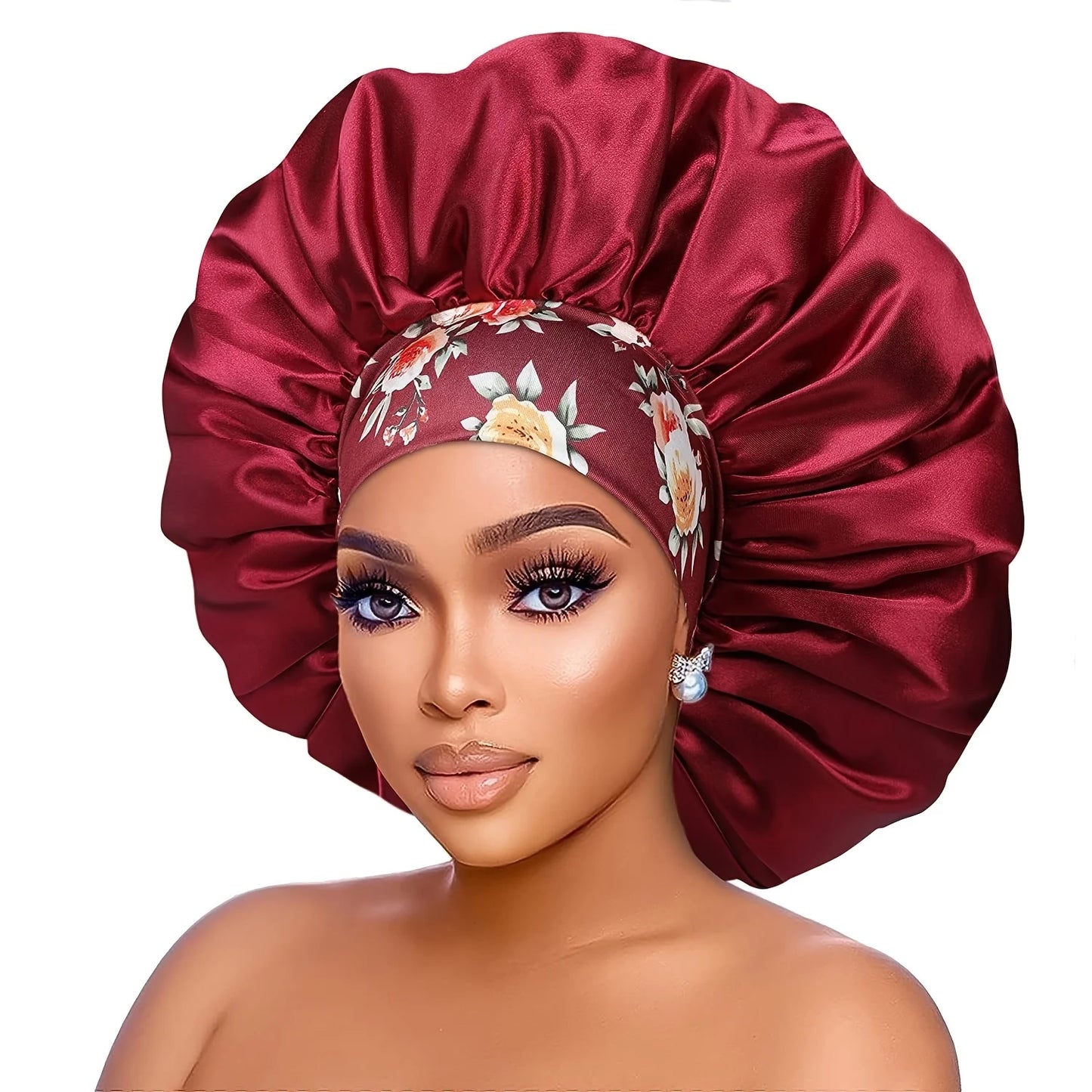 Bonnet Nuit Satin Fleurs Imprimées - Bonnet Sommeil Femme Bord Large Élastique | MDN