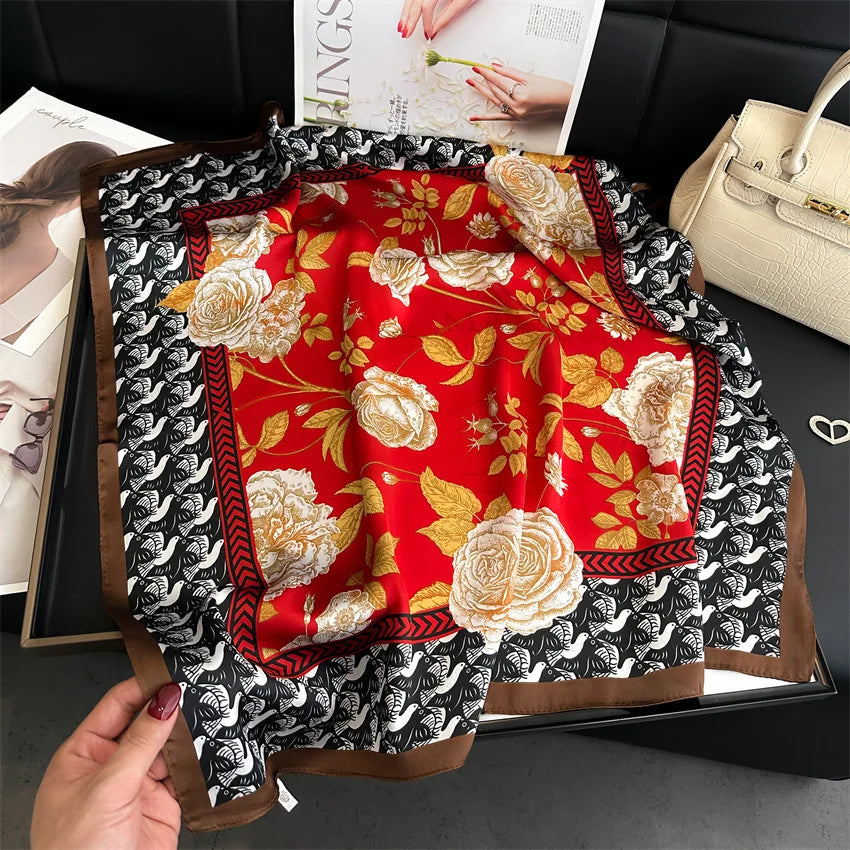 Foulard Carré Soie Satin Floral Violet 70cm Femme | MDN Store