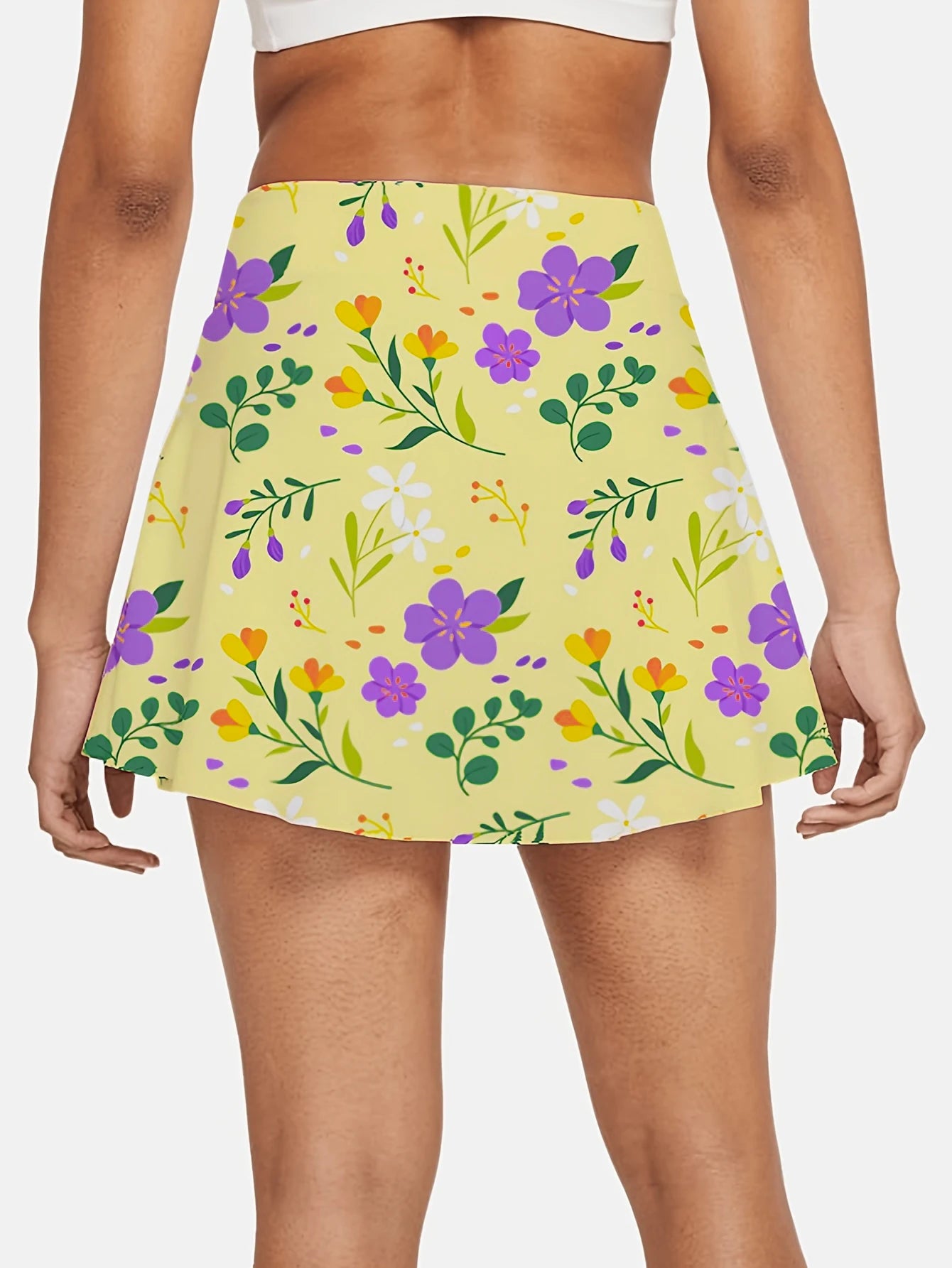 Mini Jupe Femme Jaune Imprime Floral Short Integre Style Boheme | MDN Store 25