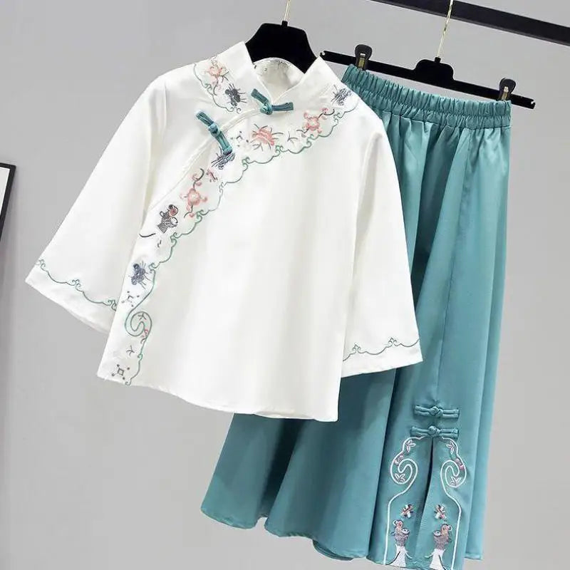 Ensemble Hanfu Chinois Brodé Papillon 2 Pièces | MDN Store