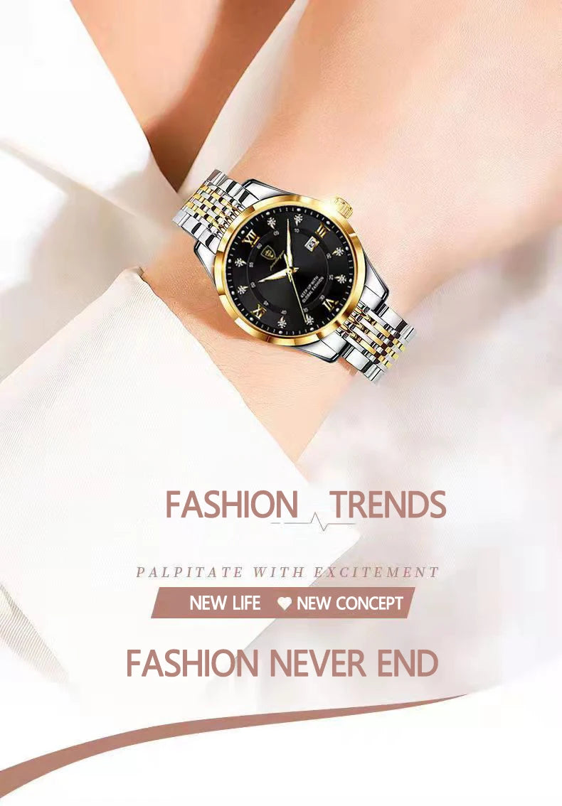 Montre Quartz Femme Luxe Acier Inoxydable Chiffres Romains Lumineuse | MDN Store 25