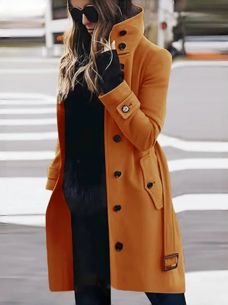 Manteau Femme Mélange Laine Simple Boutonnage - Long Hiver Col Rabattu Élégant | MDN