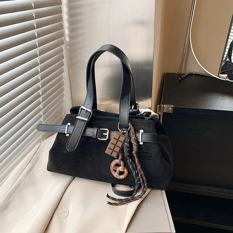 Sac à Main Femme Cuir Daim Boucle Ceinture Grande Capacité Hiver - MDN