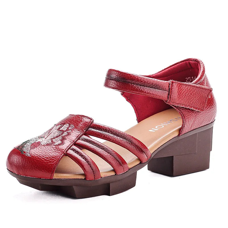 Sandales Talons Carrés Cuir Brodées Lorilury | MDN Store