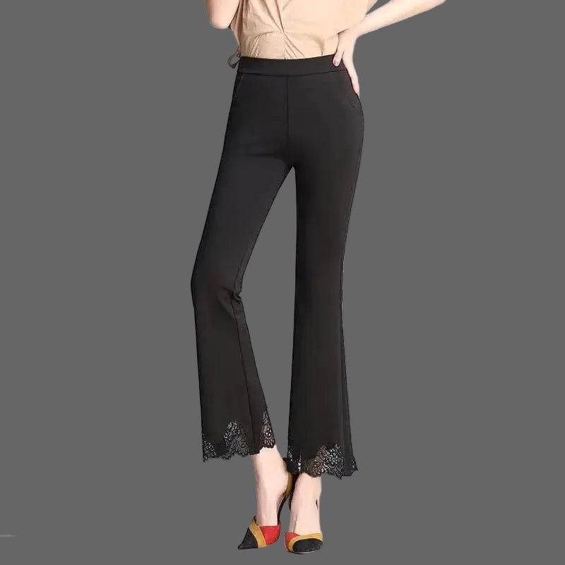 Pantalon Évasé Taille Haute Noir Dentelle Femme Élégant | MDN Store