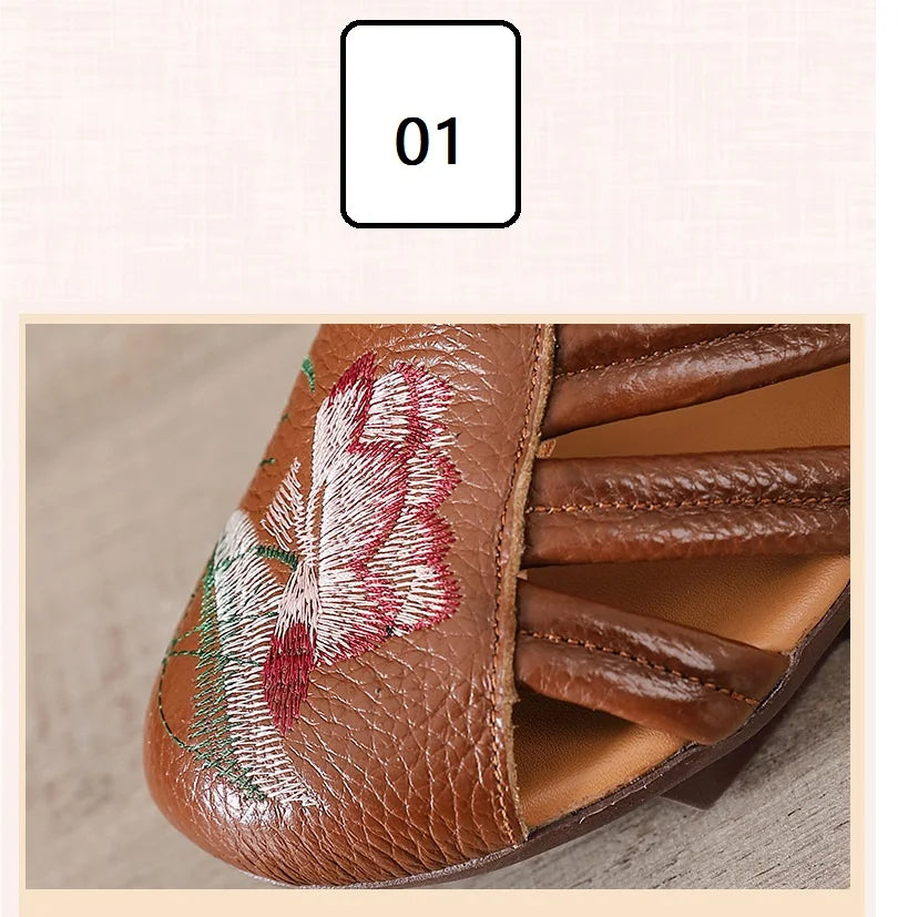 Sandales Talons Carrés Cuir Brodées Lorilury | MDN