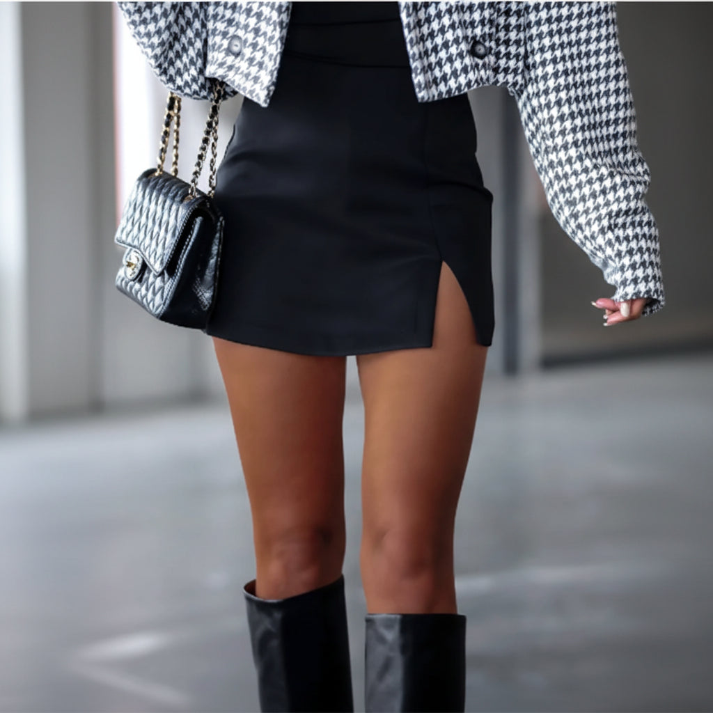 Jupe Courte Fendue Noire Casual Automne - MDN Store