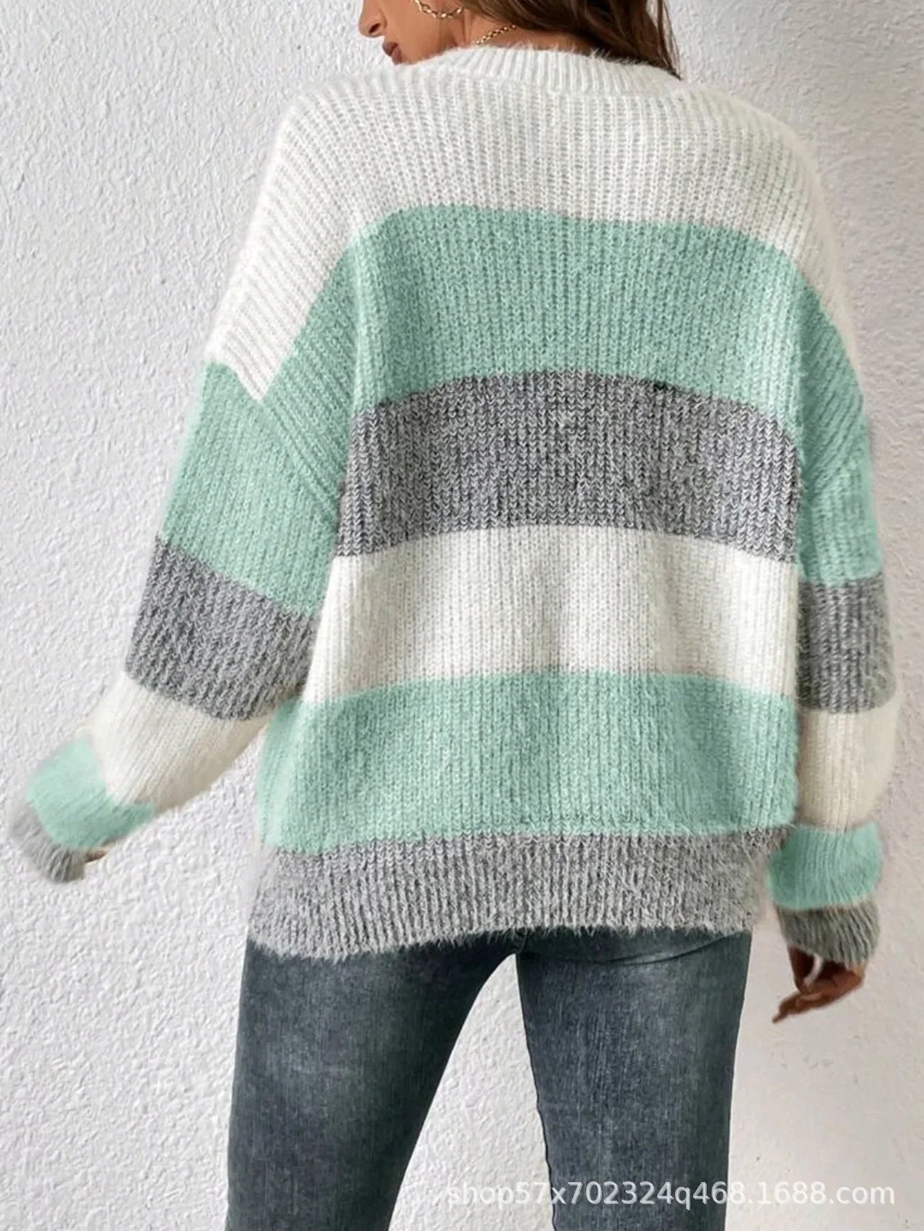 Pull Femme Raye Col Rond Ample Ajusté Tricot Epais Style Francais 2 | MDN Store