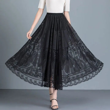 Jupe Longue Dentelle Plissée Taille Haute | MDN Store 25