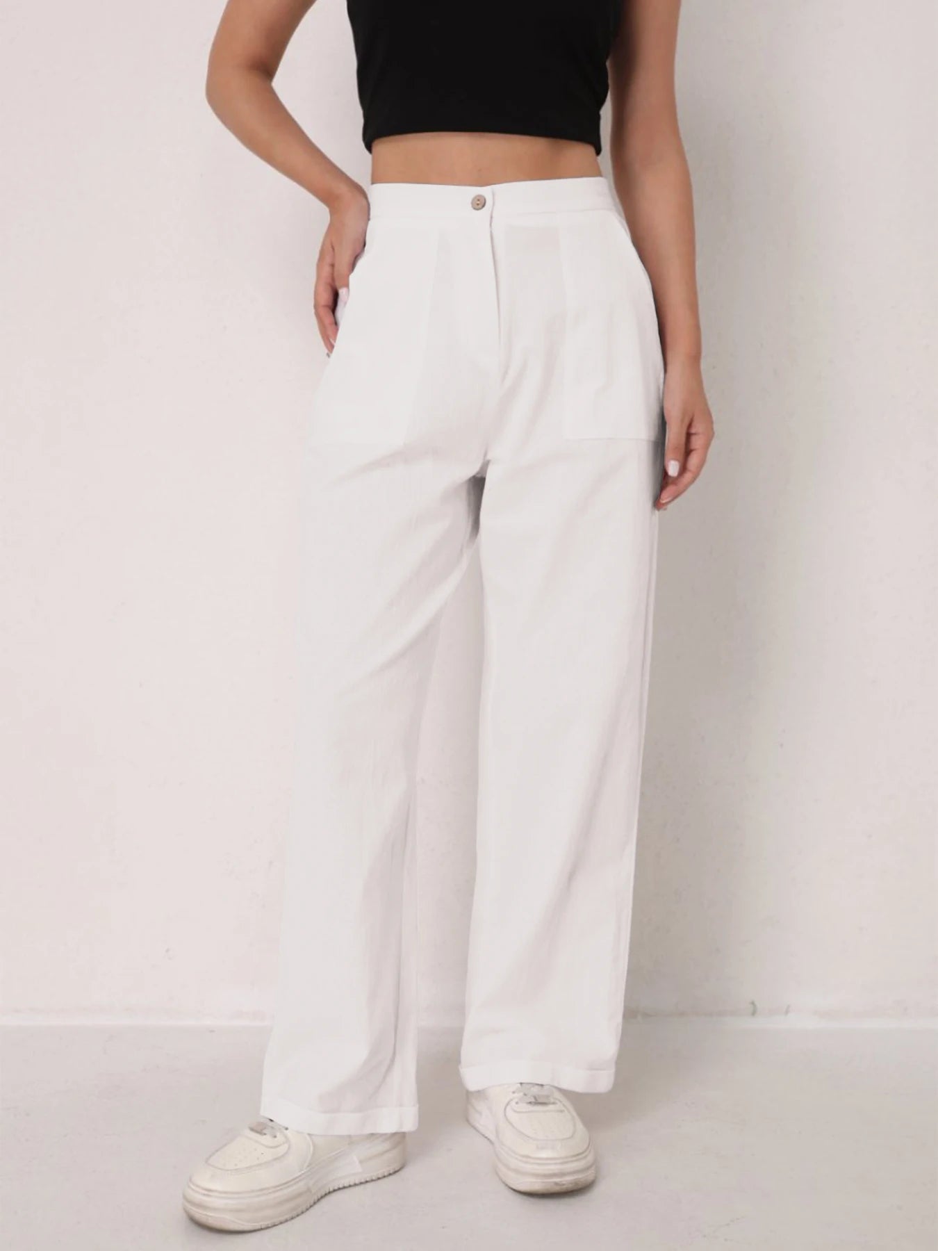 Pantalon Lin Taille Haute Décontracté Femme | MDN Store