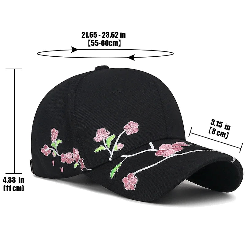 Casquette Bec de Canard Broderie Fleur de Prunier Femme Reglable | MDN Store 25