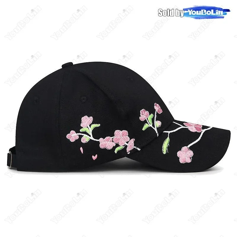 Casquette Bec de Canard Broderie Fleur de Prunier Femme Reglable | MDN Store 25