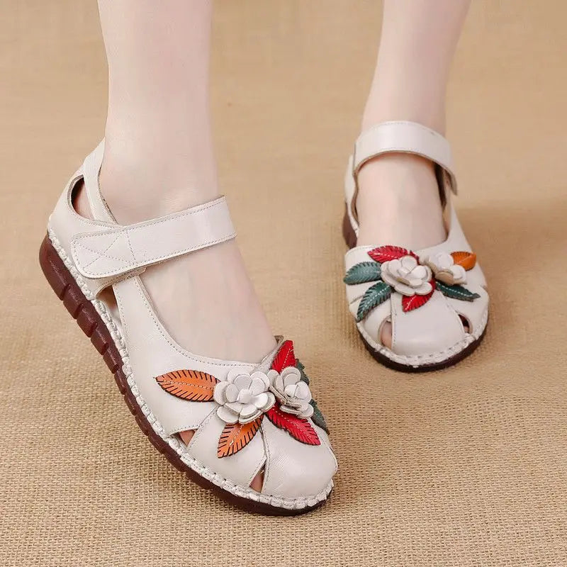 Sandales Cuir Plates Florales Lorilury | MDN