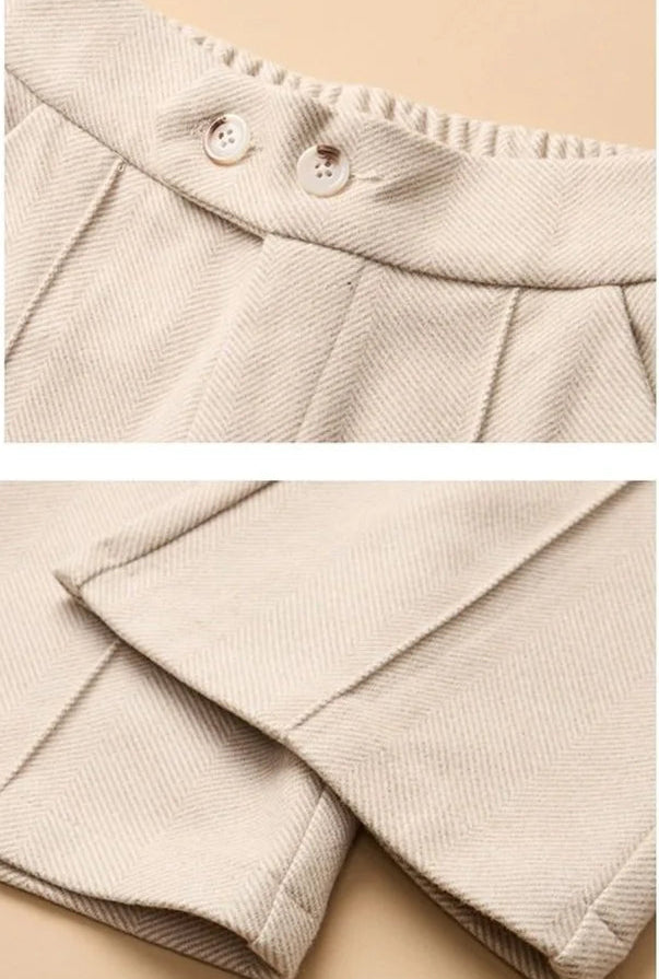 Pantalon Femme Laine Évasé Taille Haute - Bureau Chaud Automne Hiver | MDN