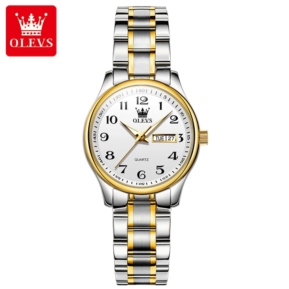 Montre Quartz Femme Elegante Acier Inoxydable Lumineuse Date Semaine | MDN Store 25