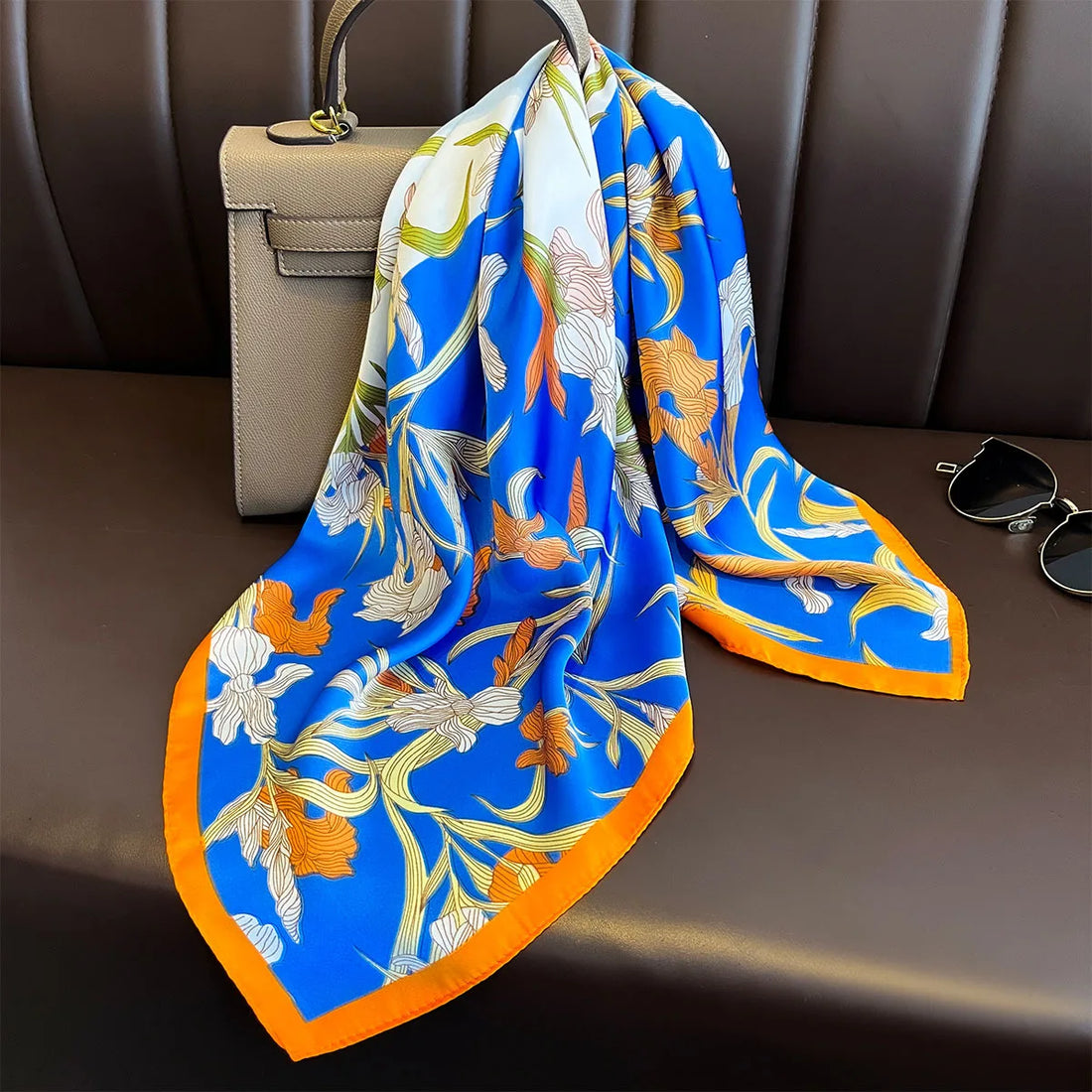 Foulard Carré Soie Orange 70x70cm Femme | MDN Store