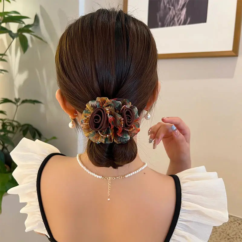 Chouchou Fleur Maille Large Élégant - Élastique Chignon Femme | MDN Store
