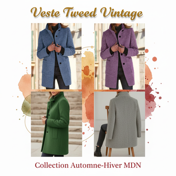 Manteau Femme Tweed Col Montant Vintage - Long Cardigan Automne Hiver | MDN Store